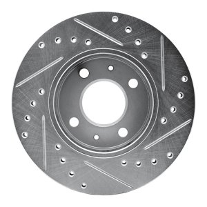 Nissan Sentra Brake Rotor (1) - Front Left - R1 Concepts - Drilled & Slotted - Silver - `88-`06